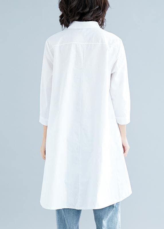 Loose white linen cotton Tunic Shirts lapel asymmetric tops LTP200325