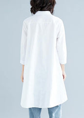 Loose white linen cotton Tunic Shirts lapel asymmetric tops LTP200325