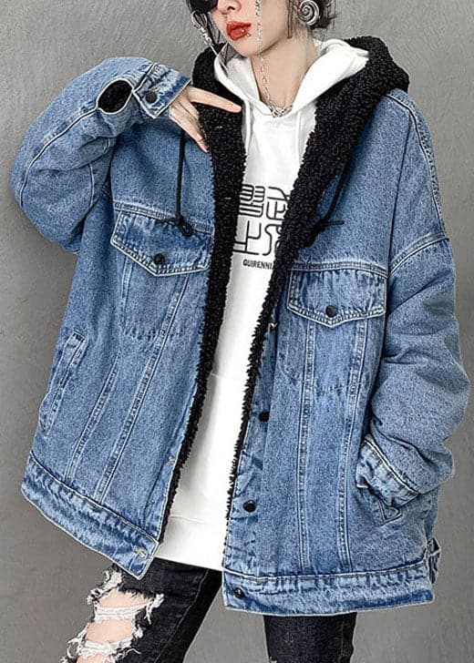 Luxury Denim Blue Pockets Patchwork Thick Winter Jacket ATT-CTS211104