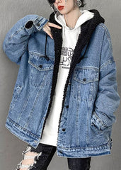 Luxury Denim Blue Pockets Patchwork Thick Winter Jacket ATT-CTS211104