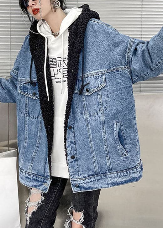 Luxury Denim Blue Pockets Patchwork Thick Winter Jacket ATT-CTS211104