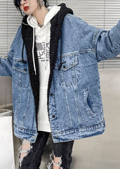 Luxury Denim Blue Pockets Patchwork Thick Winter Jacket ATT-CTS211104