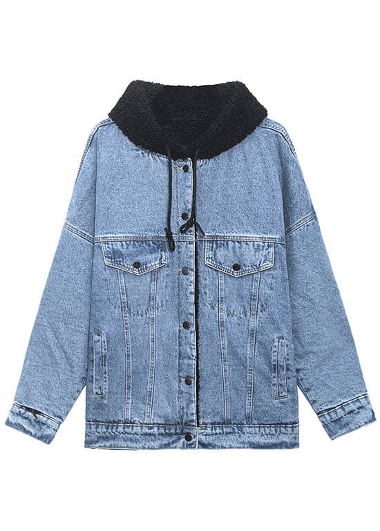 Luxury Denim Blue Pockets Patchwork Thick Winter Jacket ATT-CTS211104