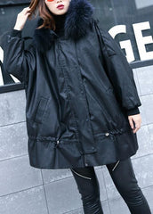 Luxury black overcoat trendy plus size winter jacket hooded fur collar overcoat AT-DJK201105