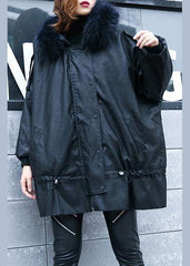 Luxury black overcoat trendy plus size winter jacket hooded fur collar overcoat AT-DJK201105
