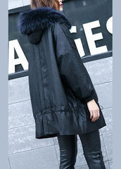 Luxury black overcoat trendy plus size winter jacket hooded fur collar overcoat AT-DJK201105
