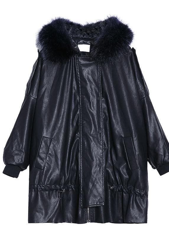 Luxury black overcoat trendy plus size winter jacket hooded fur collar overcoat AT-DJK201105