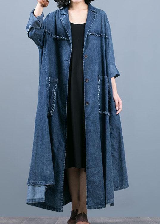 Luxury denim blue coat oversize fall coat Notched Large pockets Coats TCT190910