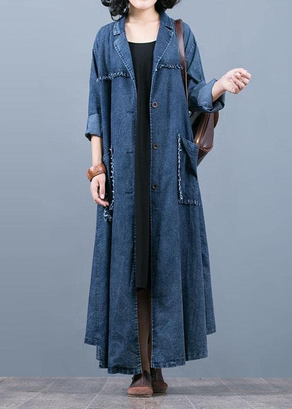 Luxury denim blue coat oversize fall coat Notched Large pockets Coats TCT190910