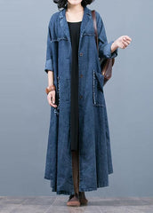 Luxury denim blue coat oversize fall coat Notched Large pockets Coats TCT190910