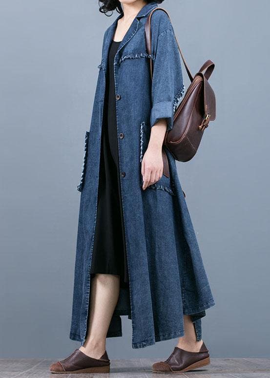 Luxury denim blue coat oversize fall coat Notched Large pockets Coats TCT190910