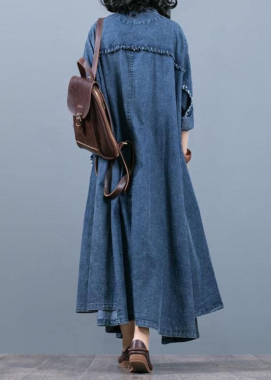 Luxury denim blue coat oversize fall coat Notched Large pockets Coats TCT190910