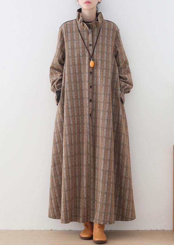 Luxury khaki plaid Wool jackets trendy plus size mid-length coats stand collar Button Down coat AM-TCT201001
