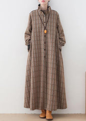 Luxury khaki plaid Wool jackets trendy plus size mid-length coats stand collar Button Down coat AM-TCT201001
