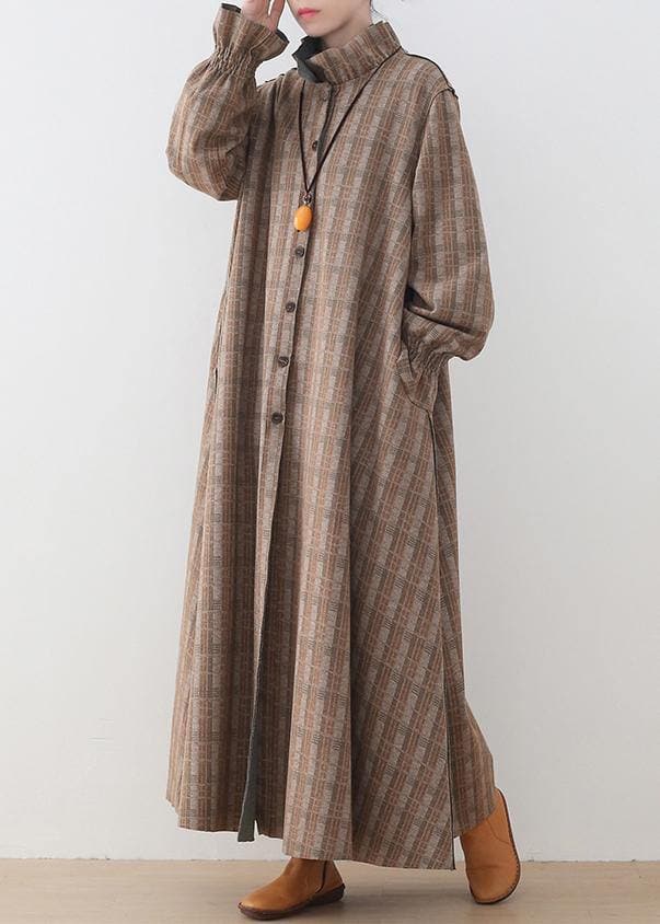 Luxury khaki plaid Wool jackets trendy plus size mid-length coats stand collar Button Down coat AM-TCT201001