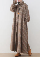 Luxury khaki plaid Wool jackets trendy plus size mid-length coats stand collar Button Down coat AM-TCT201001