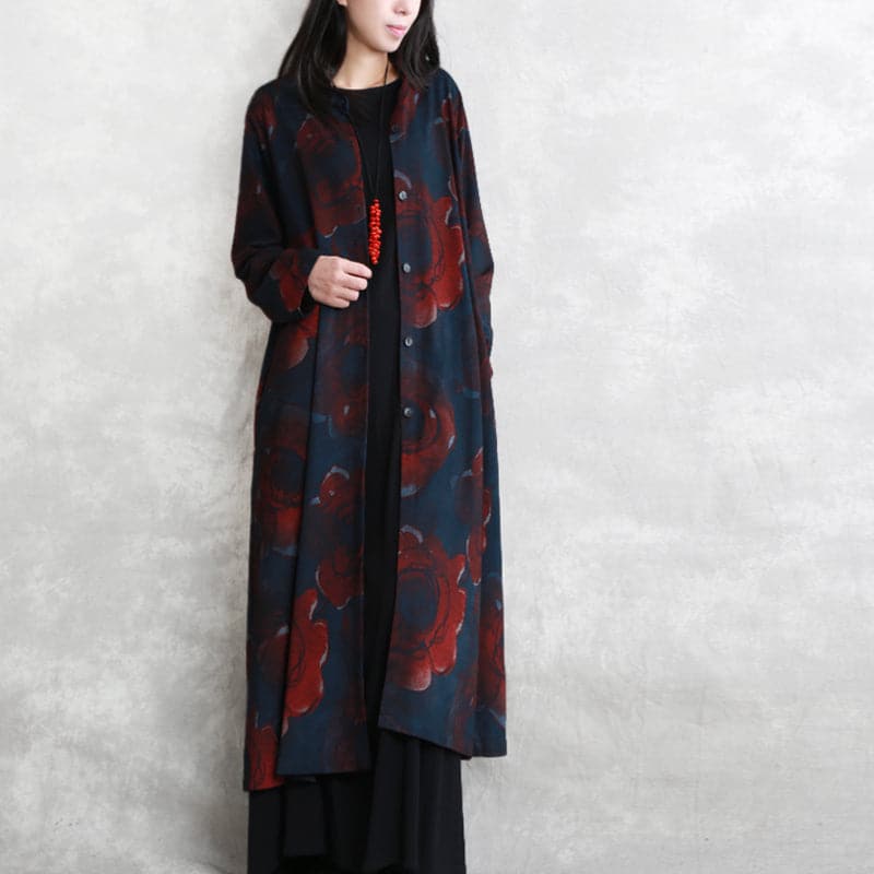 Luxury print cotton blended Coat oversize pockets outwear Fashion long sleeve baggy trench coat TCT1809912