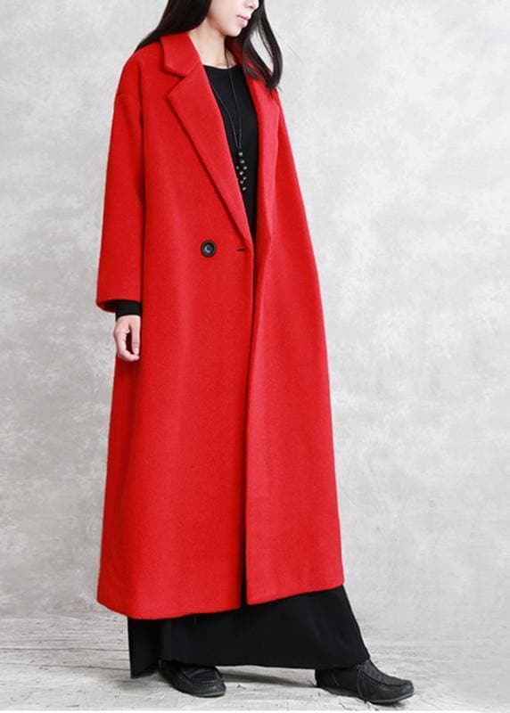 Luxury red wool coat Loose fitting Notched pockets Winter coat TCT201110