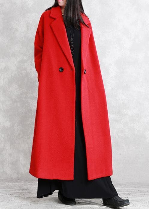 Luxury red wool coat Loose fitting Notched pockets Winter coat TCT201110