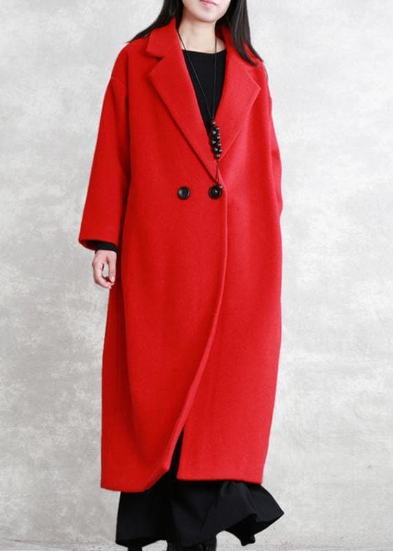 Luxury red wool coat Loose fitting Notched pockets Winter coat TCT201110