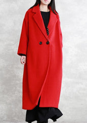 Luxury red wool coat Loose fitting Notched pockets Winter coat TCT201110