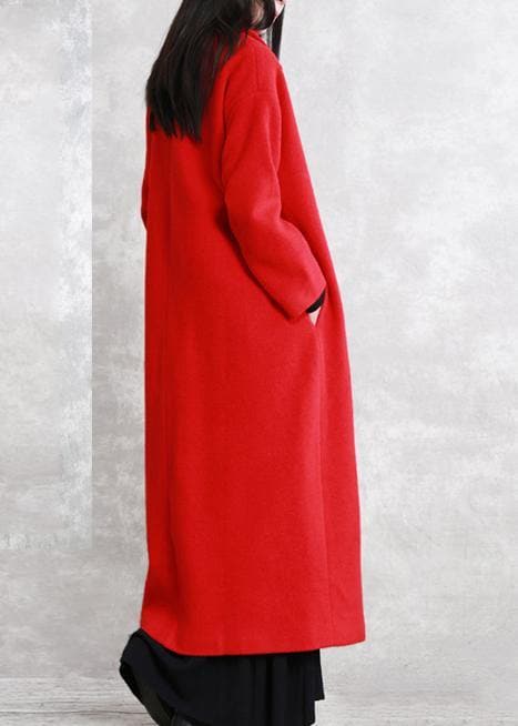 Luxury red wool coat Loose fitting Notched pockets Winter coat TCT201110