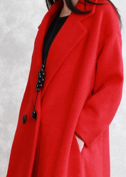 Luxury red wool coat Loose fitting Notched pockets Winter coat TCT201110