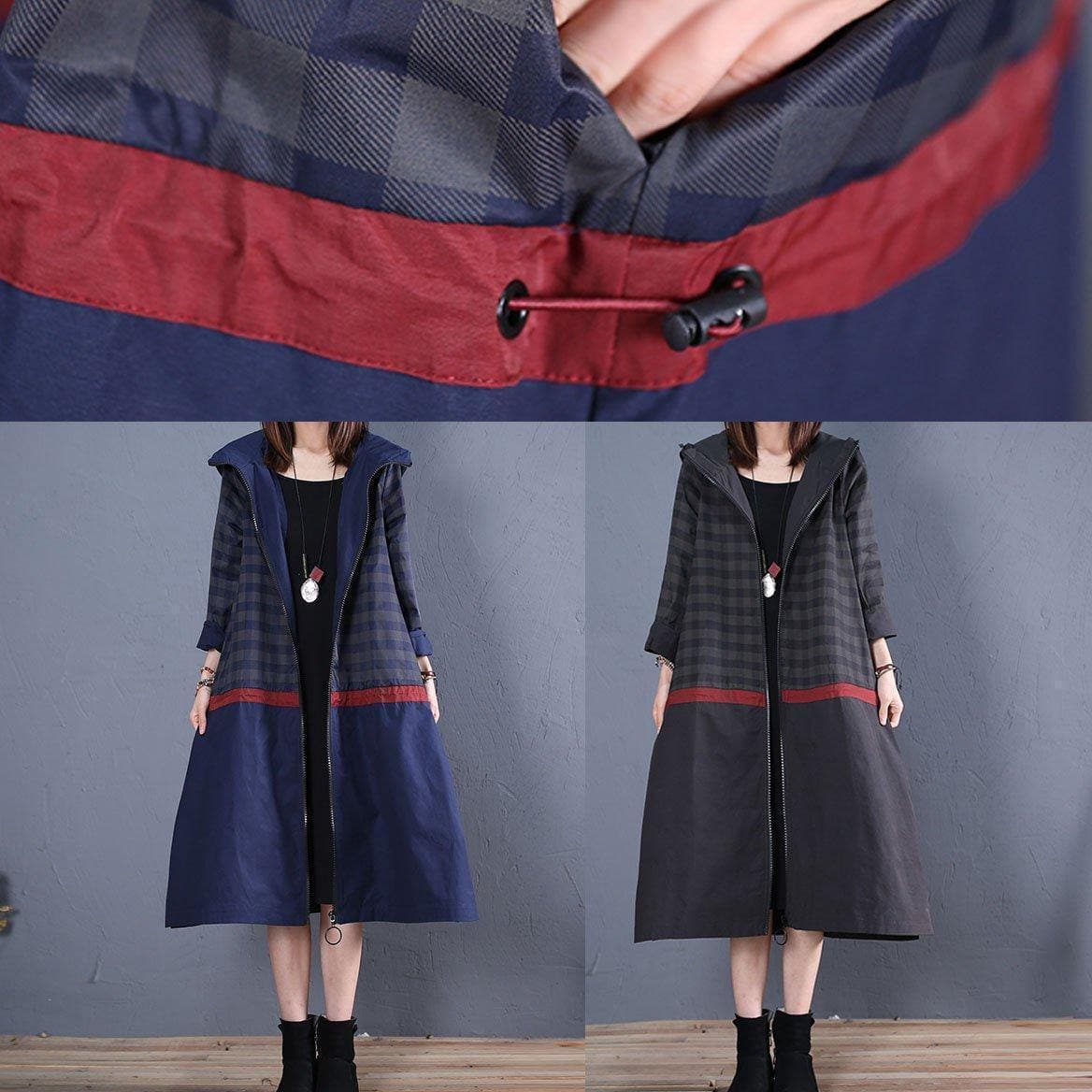 Luxury trendy plus size maxi coat fall blue hooded patchwork Coat TCT190925