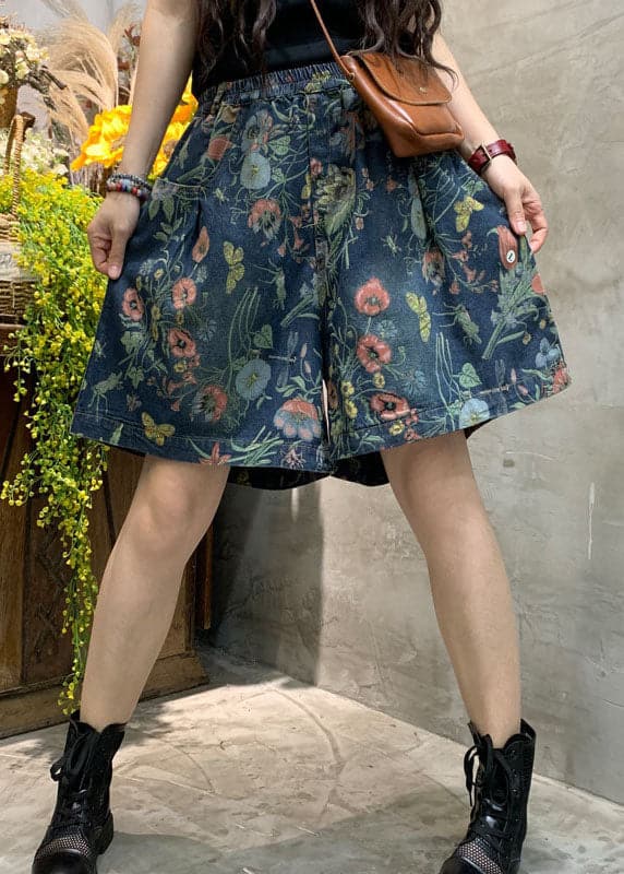 Modern Dark Blue fashion Print denim shorts Summer NZ-LPTS220105