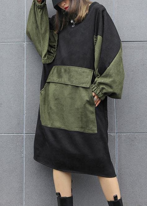 Modern black clothes Women o neck patchwork loose fall Dress AT-FDL201022