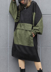 Modern black clothes Women o neck patchwork loose fall Dress AT-FDL201022