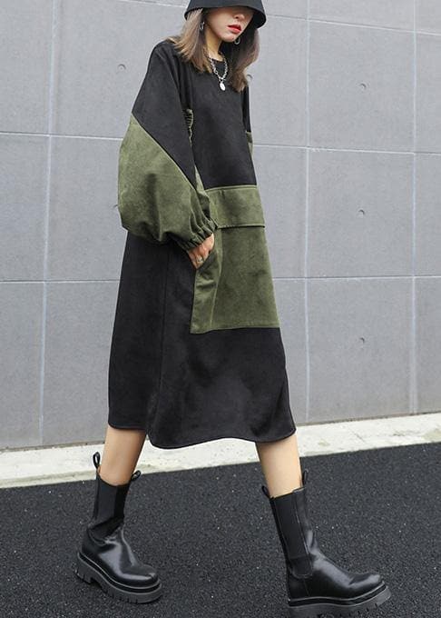 Modern black clothes Women o neck patchwork loose fall Dress AT-FDL201022