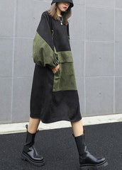 Modern black clothes Women o neck patchwork loose fall Dress AT-FDL201022