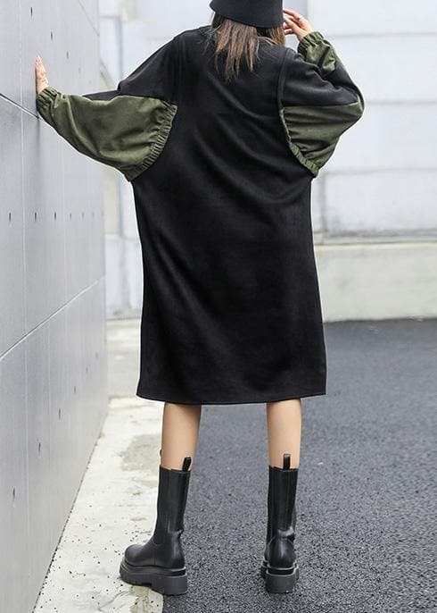 Modern black clothes Women o neck patchwork loose fall Dress AT-FDL201022