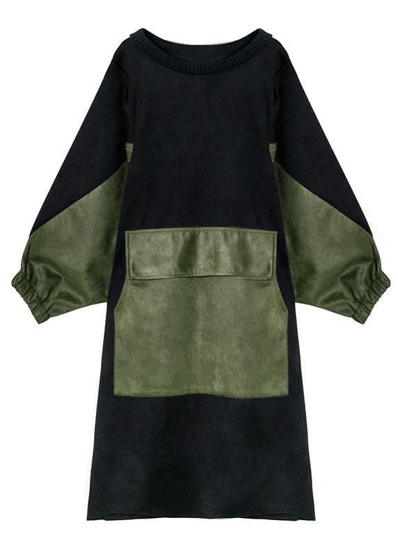 Modern black clothes Women o neck patchwork loose fall Dress AT-FDL201022