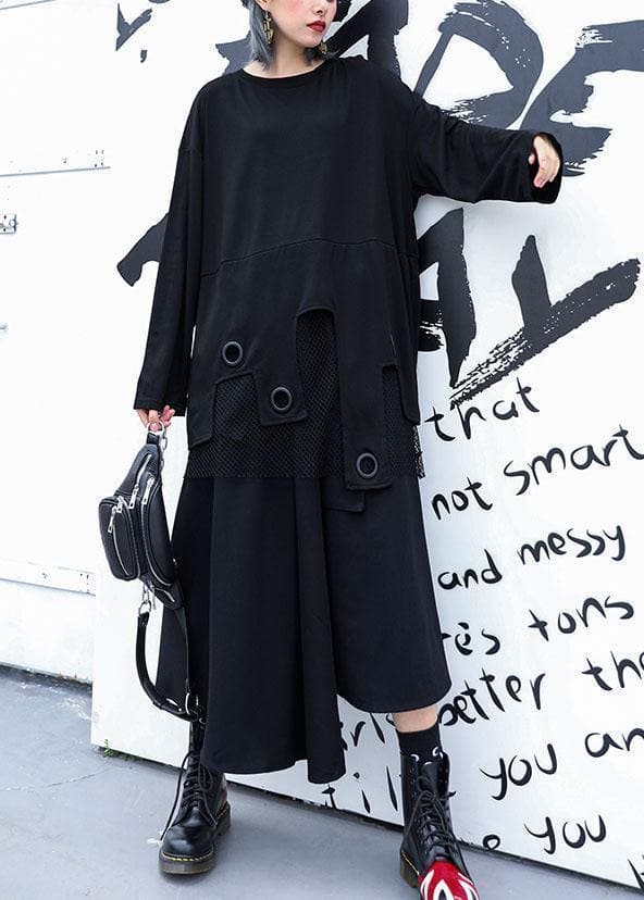 Modern black cotton clothes Women asymmetric patchwork tulle fall Dresses AT-LTP190923