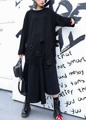 Modern black cotton clothes Women asymmetric patchwork tulle fall Dresses AT-LTP190923