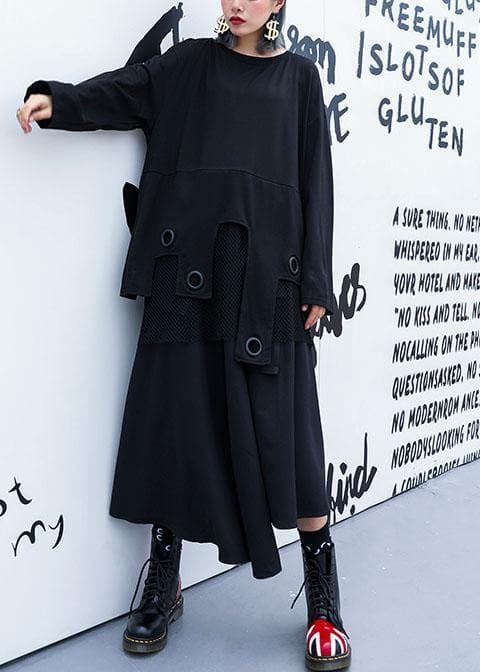 Modern black cotton clothes Women asymmetric patchwork tulle fall Dresses AT-LTP190923