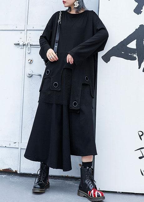 Modern black cotton clothes Women asymmetric patchwork tulle fall Dresses AT-LTP190923