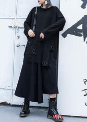 Modern black cotton clothes Women asymmetric patchwork tulle fall Dresses AT-LTP190923