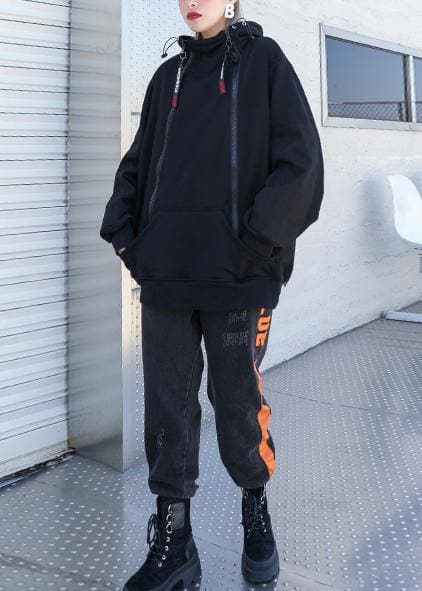 Modern black cotton clothes zippered short hooded shirts AT-LTP191023