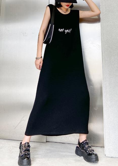 Modern black cotton quilting clothes o neck sleeveless Robe summer Dresses AT-SDL200617