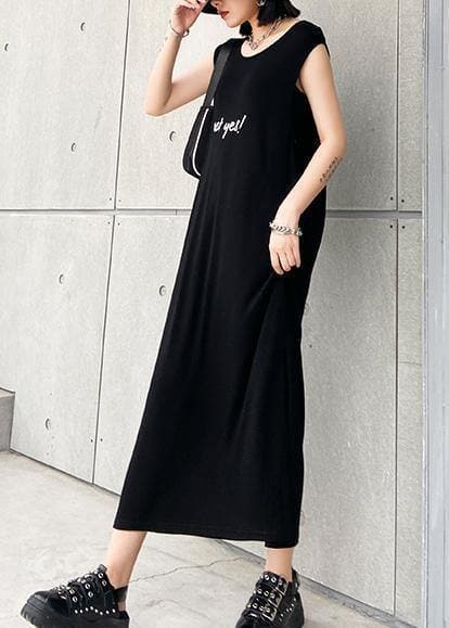 Modern black cotton quilting clothes o neck sleeveless Robe summer Dresses AT-SDL200617
