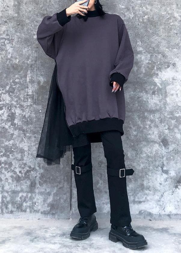 Modern gray cotton clothes For Women patchwork tunic o neck Sweatshirt AT-AM-LTP200120