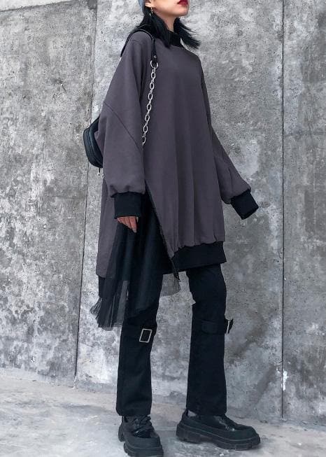 Modern gray cotton clothes For Women patchwork tunic o neck Sweatshirt AT-AM-LTP200120