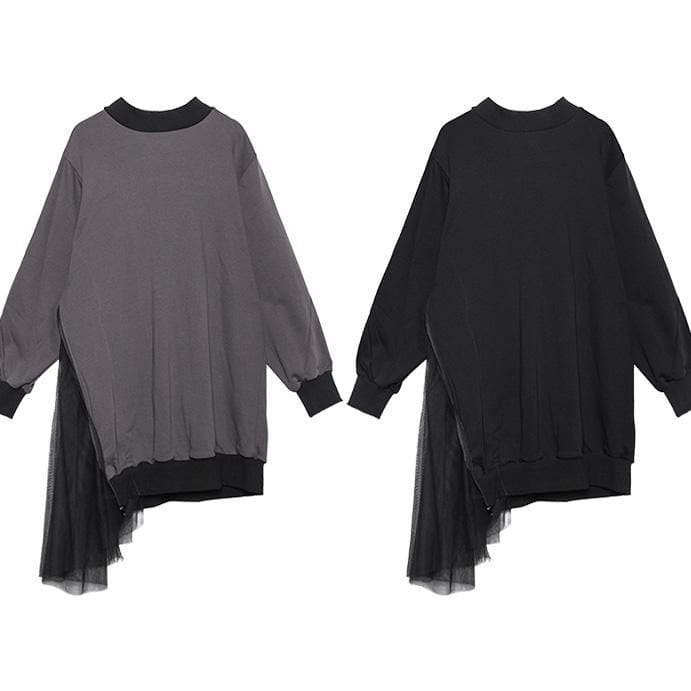 Modern gray cotton clothes For Women patchwork tunic o neck Sweatshirt AT-AM-LTP200120