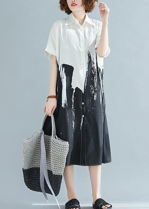 Modern lapel Cotton clothes For Women Work Outfits white Dress SDL200325