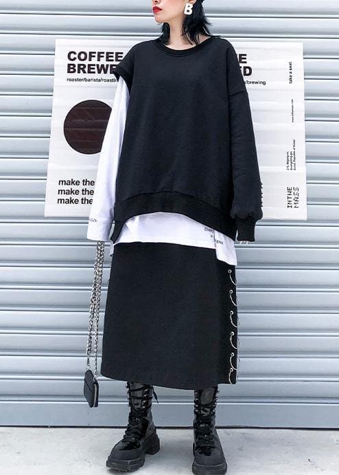 Modern o neck false two pieces cotton clothes pattern black tops AT-LTP191113