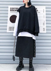 Modern o neck false two pieces cotton clothes pattern black tops AT-LTP191113