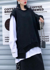 Modern o neck false two pieces cotton clothes pattern black tops AT-LTP191113